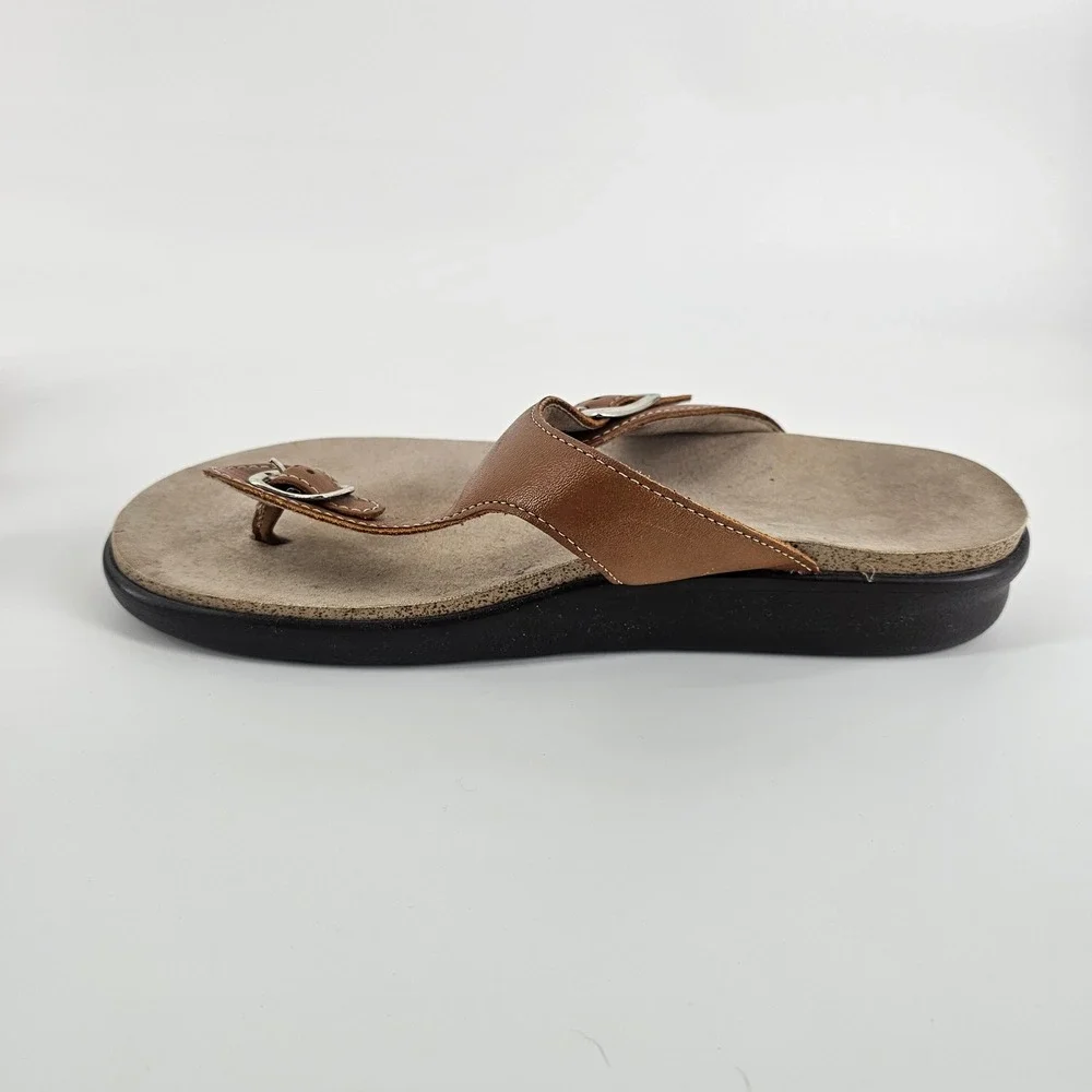 SAS Sanibel T-Strap Sandals 9.5 Brown Leather Buckle Tripad Comfort Granola